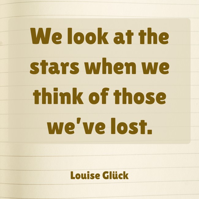 We look at the stars when we think of those we’ve lost. - Louise Glück