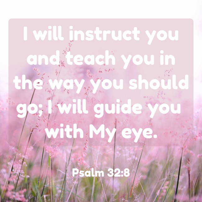 I will instruct you and teach you in the way you should go; I will guide you with My eye. - Psalm 32:8
