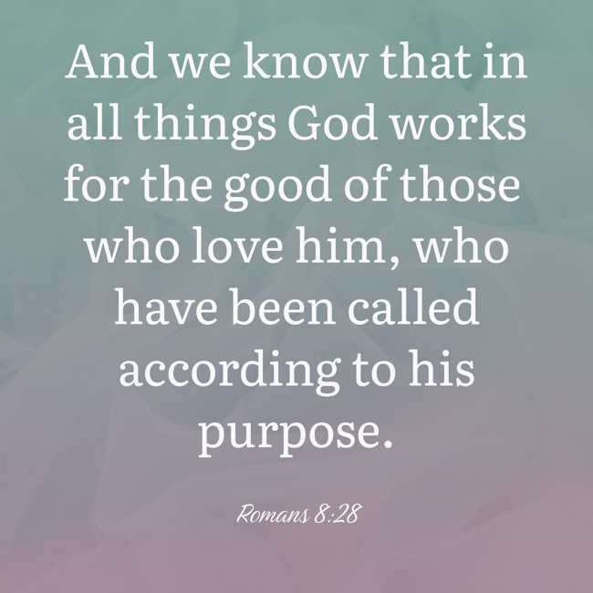  And we know that in all things God works for the good of those who love him, who have been called according to his purpose.   - Romans 8:28 