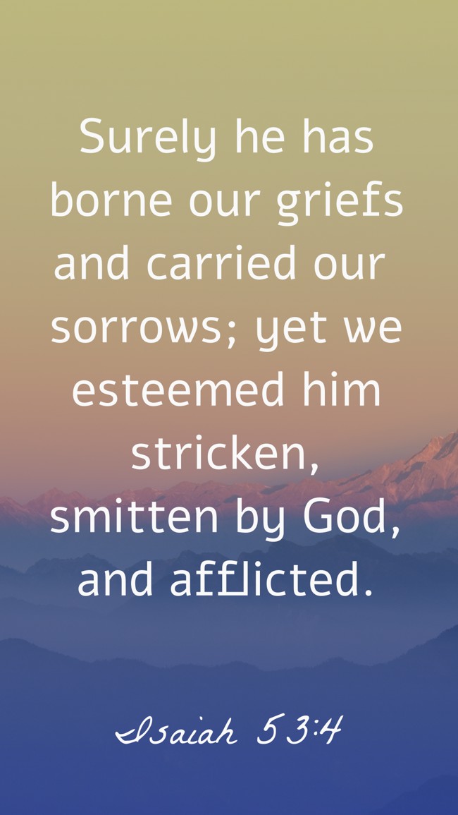  Surely he has borne our griefs and carried our sorrows; yet we esteemed him stricken, smitten by God, and afflicted.   - Isaiah 53:4 