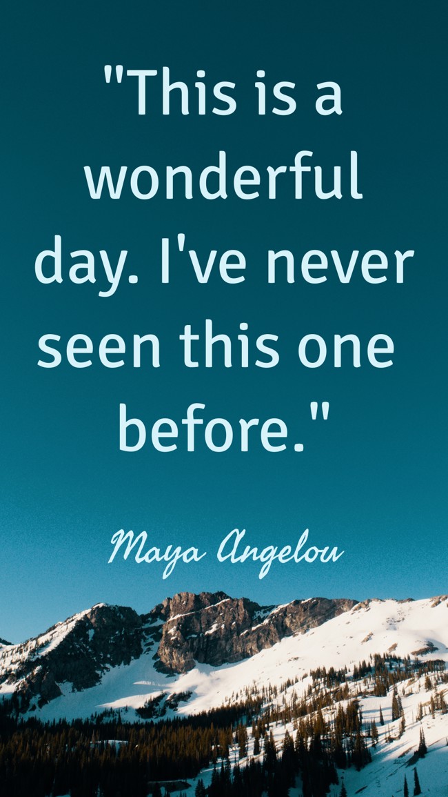  This is a wonderful day. I've never seen this one before.   - Maya Angelou 