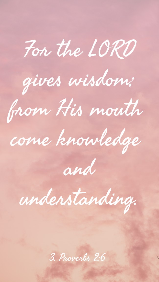 For the LORD gives wisdom; from His mouth come knowledge and understanding. - 3. Proverbs 2:6