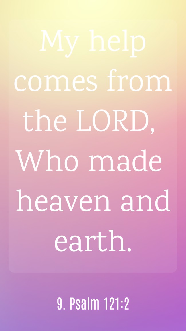 My help comes from the LORD, Who made heaven and earth. - 9. Psalm 121:2