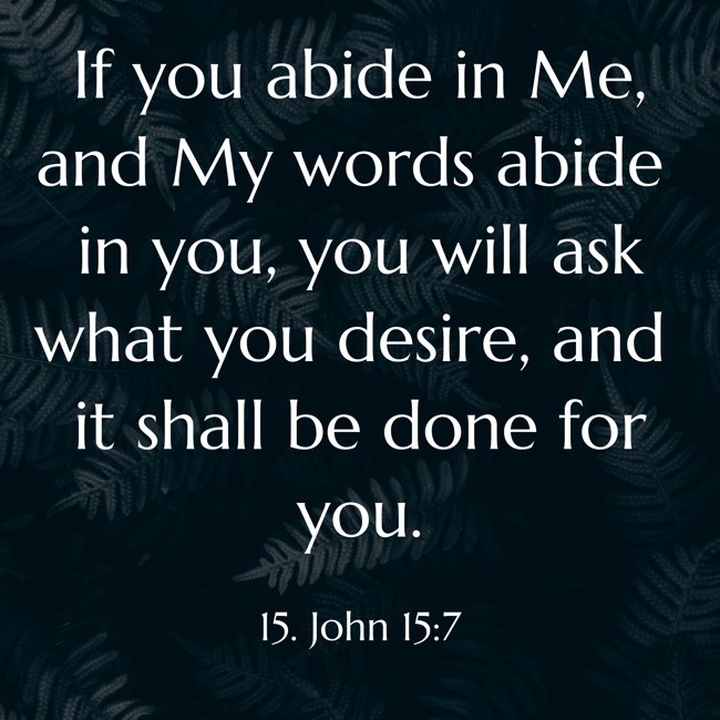 If you abide in Me, and My words abide in you, you will ask what you desire, and it shall be done for you. - 15. John 15:7