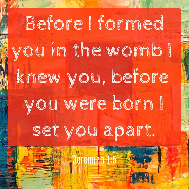 Before I formed you in the womb I knew you, before you were born I set you apart. - Jeremiah 1:5