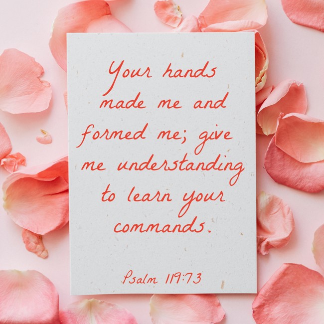 Your hands made me and formed me; give me understanding to learn your commands. - Psalm 119:73