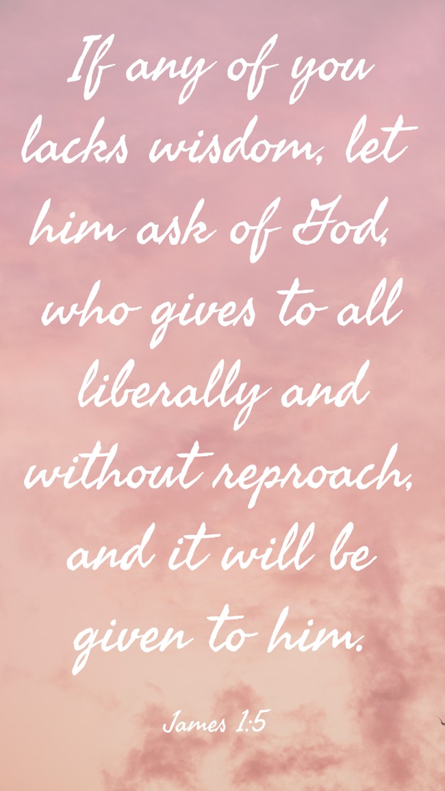 If any of you lacks wisdom, let him ask of God, who gives to all liberally and without reproach, and it will be given to him. - James 1:5