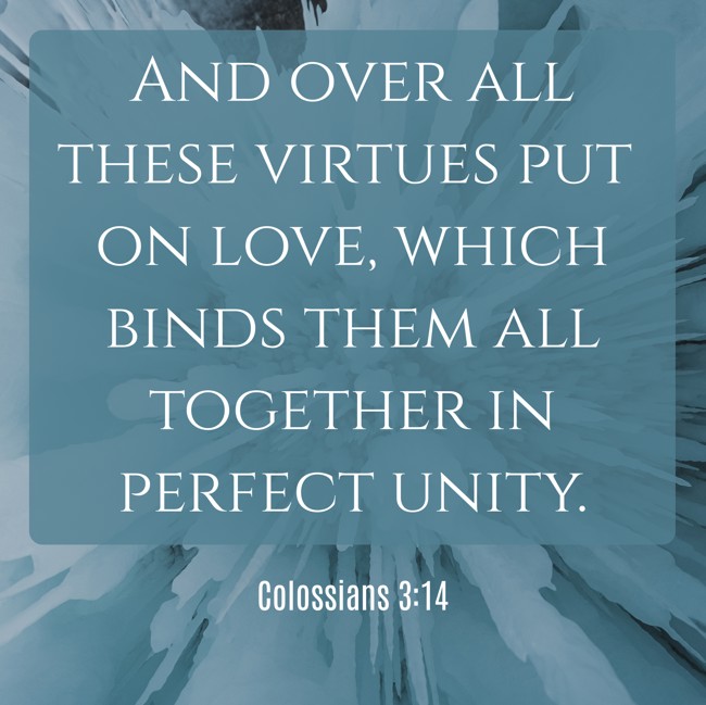And over all these virtues put on love, which binds them all together in perfect unity. - Colossians 3:14