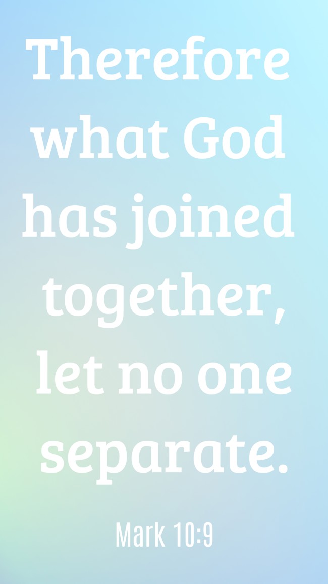 Therefore what God has joined together, let no one separate. - Mark 10:9