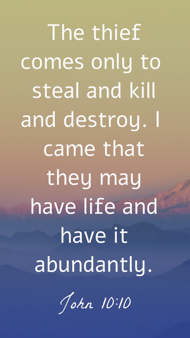 The thief comes only to steal and kill and destroy. I came that they may have life and have it abundantly. - John 10:10