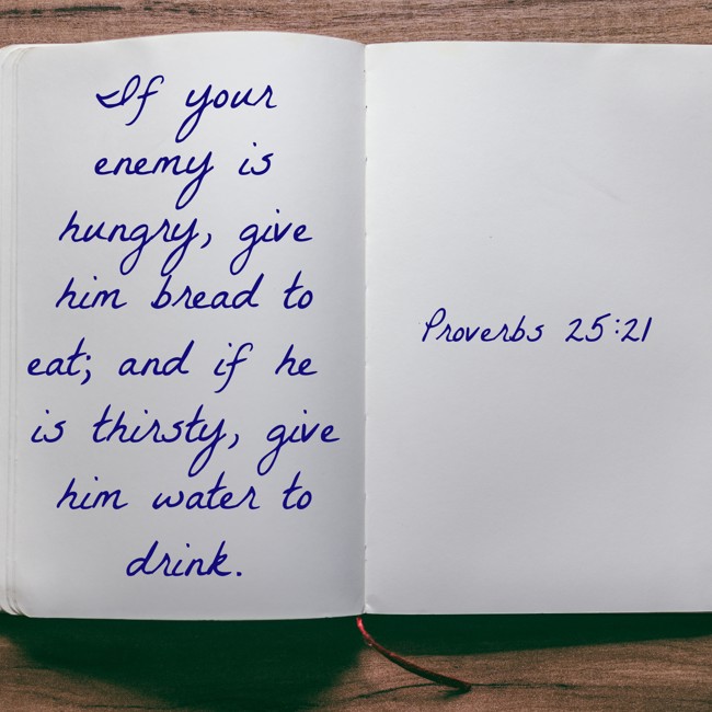 If your enemy is hungry, give him bread to eat; and if he is thirsty, give him water to drink. - Proverbs 25:21
