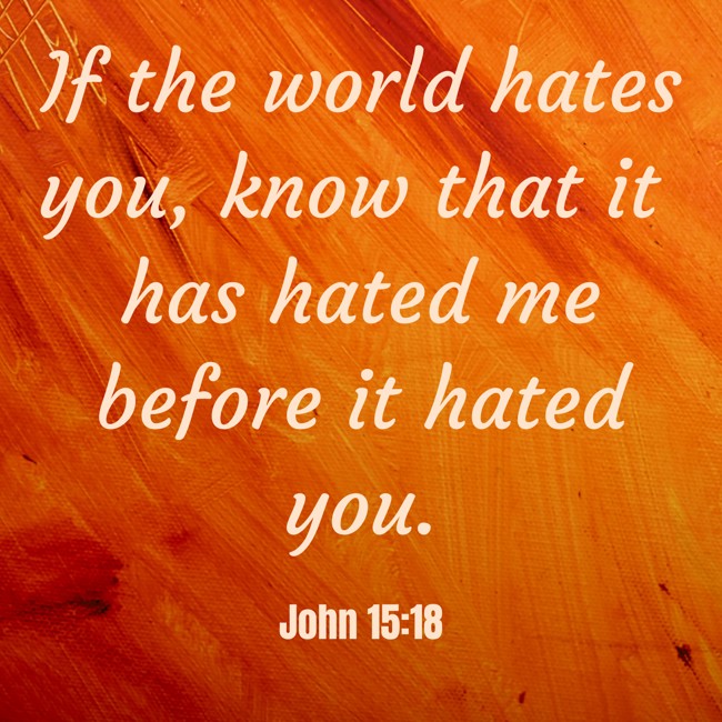 If the world hates you, know that it has hated me before it hated you. - John 15:18