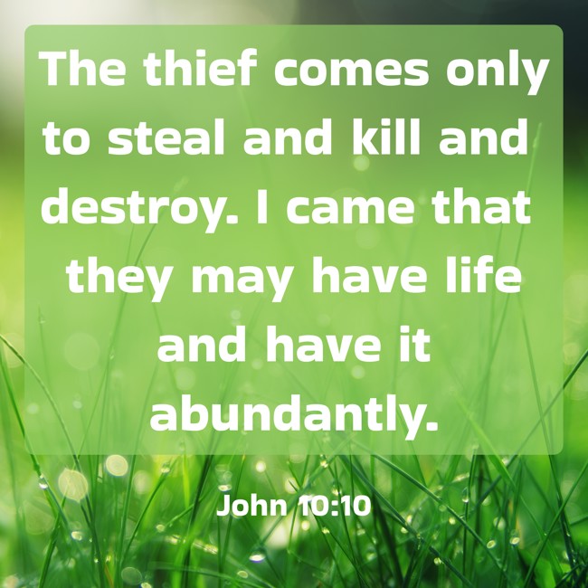The thief comes only to steal and kill and destroy. I came that they may have life and have it abundantly. - John 10:10