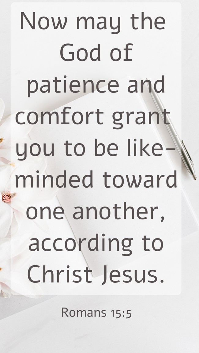  Now may the God of patience and comfort grant you to be like-minded toward one another, according to Christ Jesus.   - Romans 15:5 