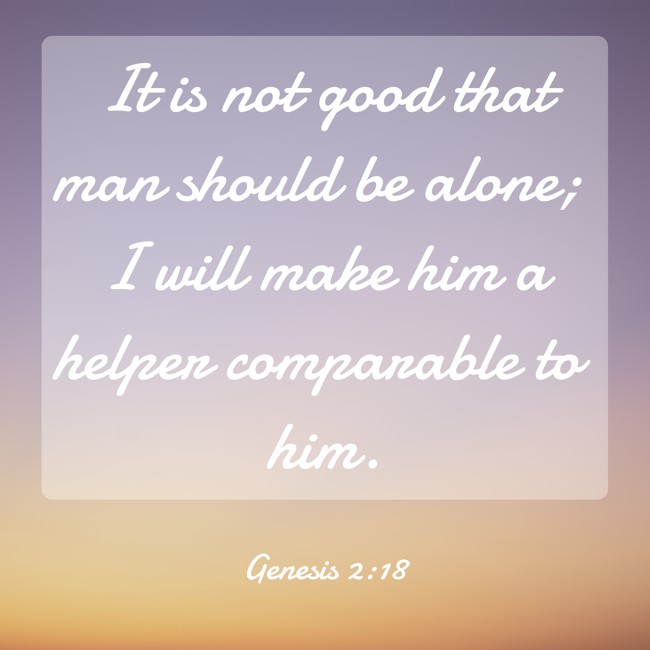 It is not good that man should be alone; I will make him a helper comparable to him. - Genesis 2:18