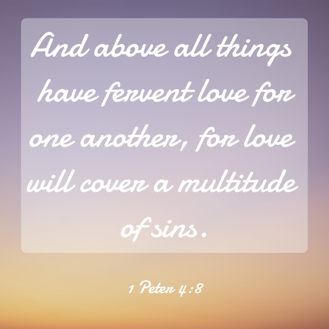 And above all things have fervent love for one another, for love will cover a multitude of sins. - 1 Peter 4:8