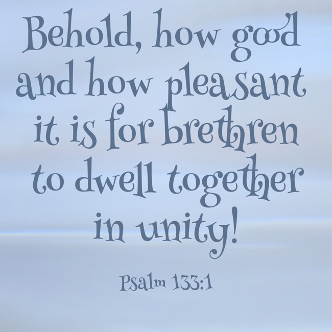 Behold, how good and how pleasant it is for brethren to dwell together in unity! - Psalm 133:1