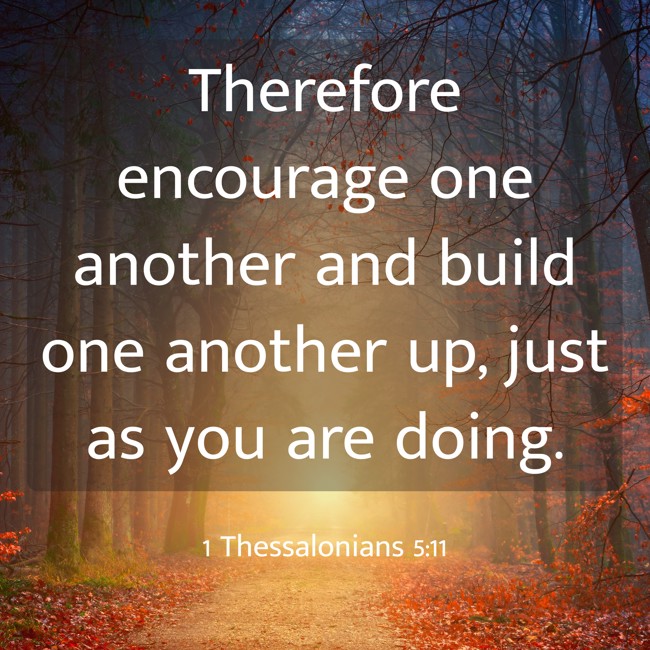 Therefore encourage one another and build one another up, just as you are doing. - 1 Thessalonians 5:11