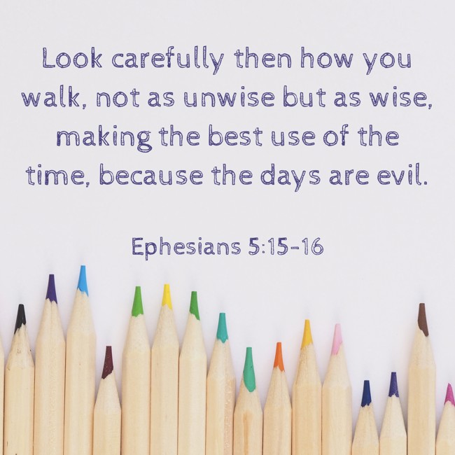  Look carefully then how you walk, not as unwise but as wise, making the best use of the time, because the days are evil.   - Ephesians 5:15-16 