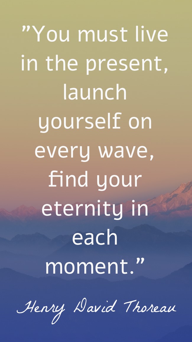  You must live in the present, launch yourself on every wave, find your eternity in each moment.   - Henry David Thoreau 