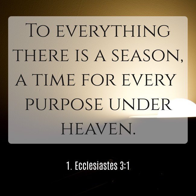 To everything there is a season, a time for every purpose under heaven. - 1. Ecclesiastes 3:1