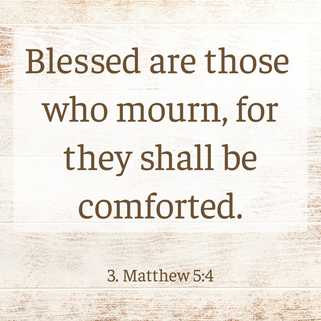 Blessed are those who mourn, for they shall be comforted. - 3. Matthew 5:4