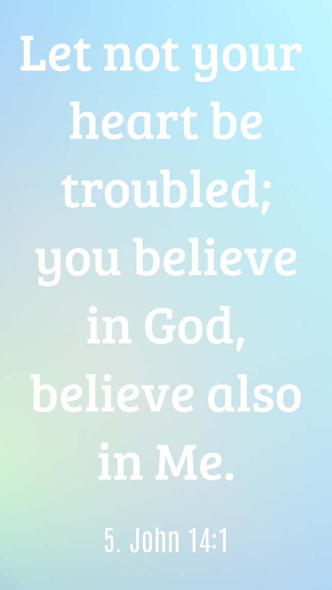 Let not your heart be troubled; you believe in God, believe also in Me. - 5. John 14:1