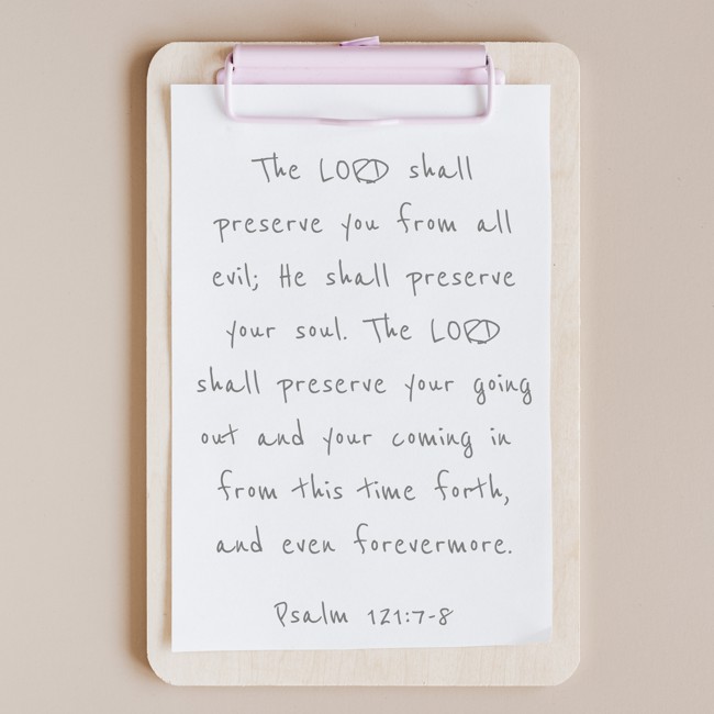 The LORD shall preserve you from all evil; He shall preserve your soul. The LORD shall preserve your going out and your coming in from this time forth, and even forevermore. - Psalm 121:7-8