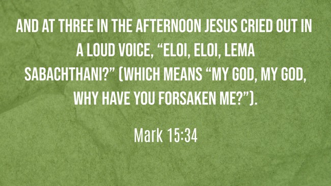 And at three in the afternoon Jesus cried out in a loud voice, “Eloi, Eloi, lema sabachthani?” (which means “My God, my God, why have you forsaken me?”). - Mark 15:34