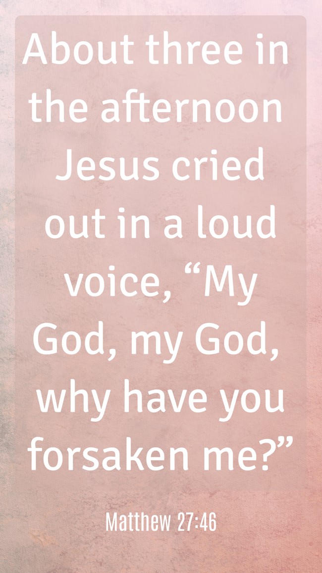 About three in the afternoon Jesus cried out in a loud voice, “My God, my God, why have you forsaken me?” - Matthew 27:46