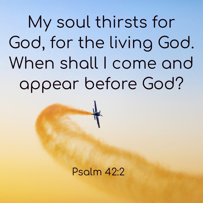 My soul thirsts for God, for the living God. When shall I come and appear before God? - Psalm 42:2