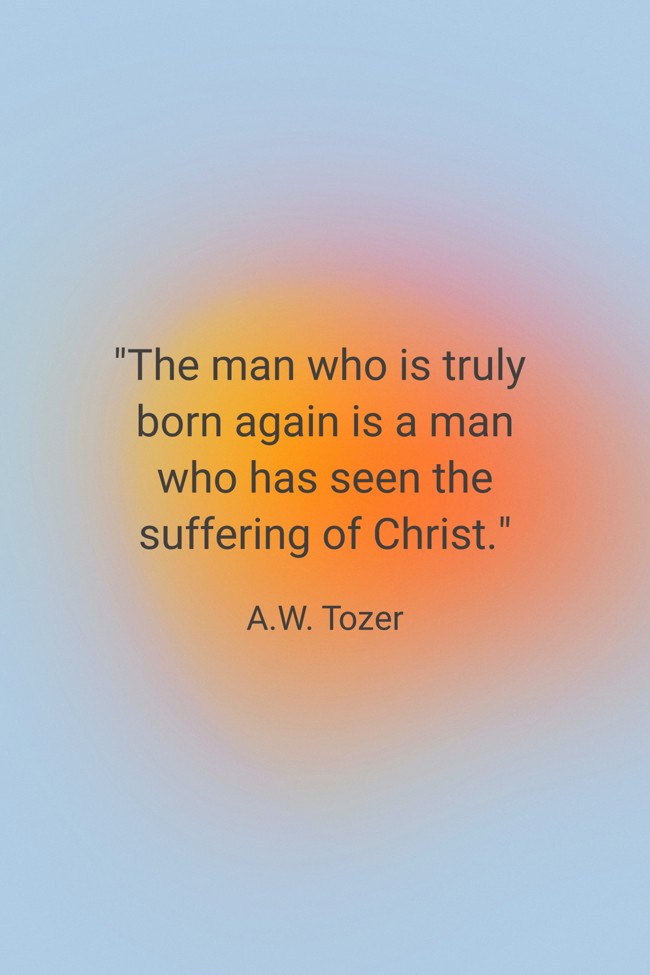 The man who is truly born again is a man who has seen the suffering of Christ. - A.W. Tozer