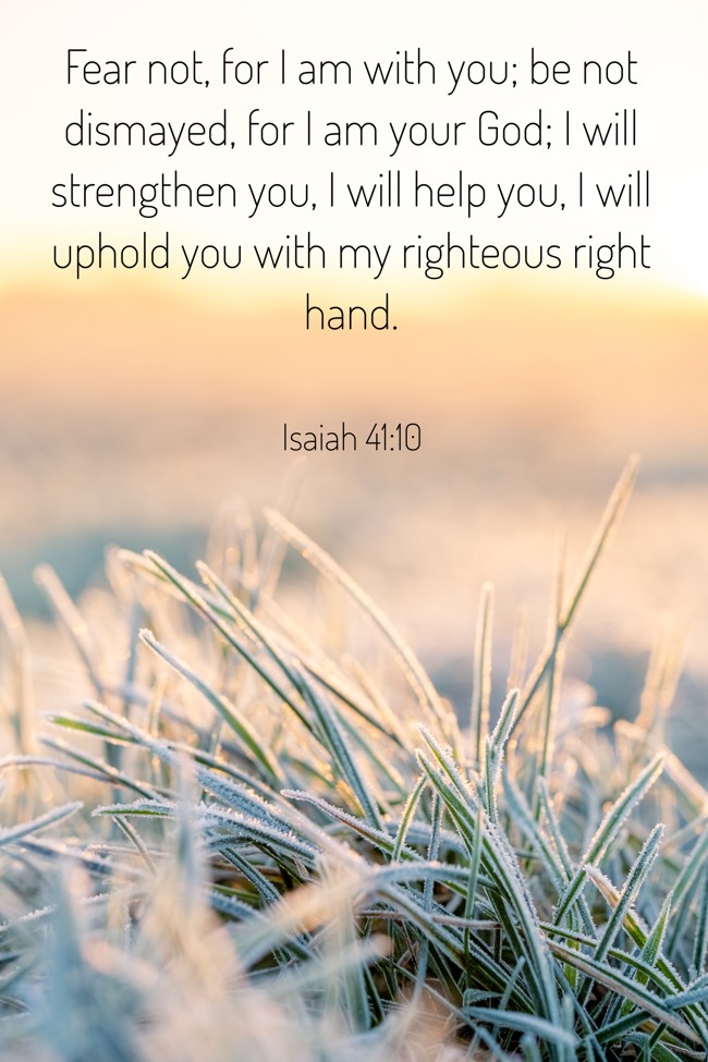 Fear not, for I am with you; be not dismayed, for I am your God; I will strengthen you, I will help you, I will uphold you with my righteous right hand. - Isaiah 41:10