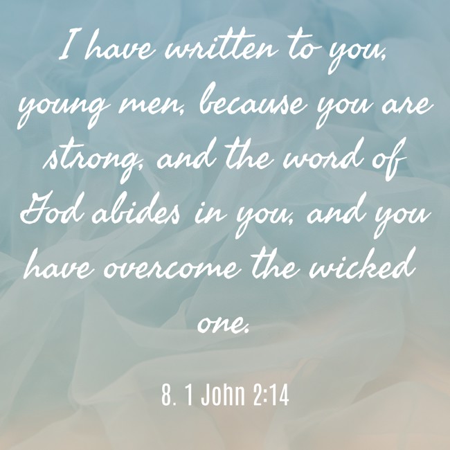 I have written to you, young men, because you are strong, and the word of God abides in you, and you have overcome the wicked one. - 8. 1 John 2:14