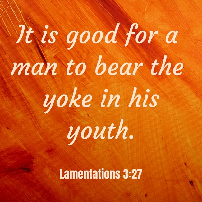 It is good for a man to bear the yoke in his youth. - Lamentations 3:27