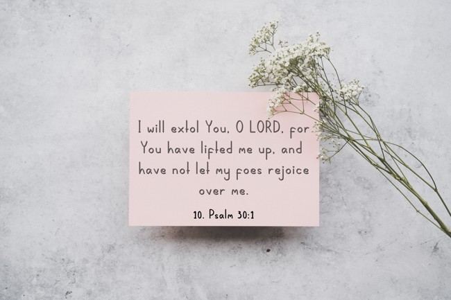 I will extol You, O LORD, for You have lifted me up, and have not let my foes rejoice over me. - 10. Psalm 30:1
