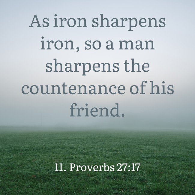 As iron sharpens iron, so a man sharpens the countenance of his friend. - 11. Proverbs 27:17