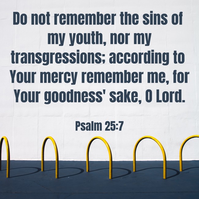 Do not remember the sins of my youth, nor my transgressions; according to Your mercy remember me, for Your goodness' sake, O Lord. - Psalm 25:7
