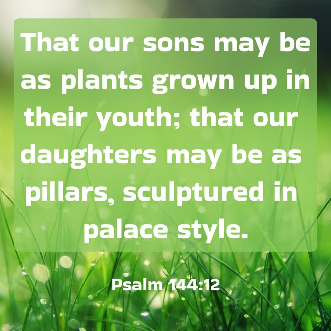 That our sons may be as plants grown up in their youth; that our daughters may be as pillars, sculptured in palace style. - Psalm 144:12