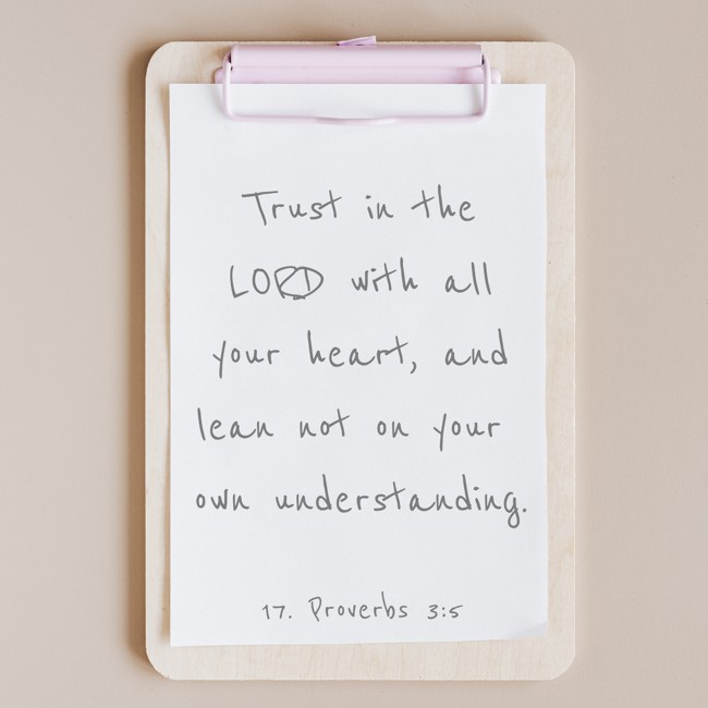 Trust in the LORD with all your heart, and lean not on your own understanding. - 17. Proverbs 3:5