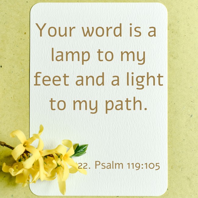 Your word is a lamp to my feet and a light to my path. - 22. Psalm 119:105