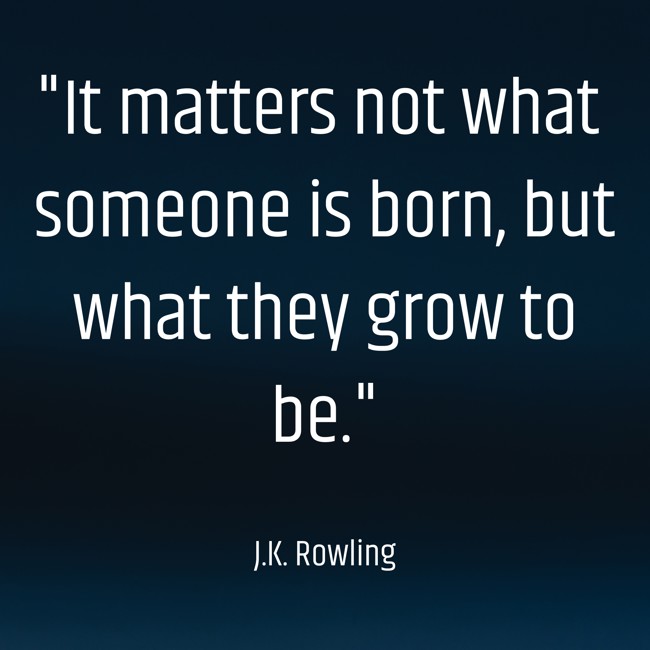 It matters not what someone is born, but what they grow to be. - J.K. Rowling