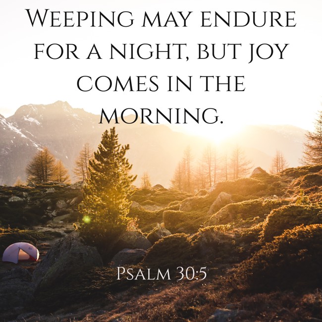 Weeping may endure for a night, but joy comes in the morning. - Psalm 30:5