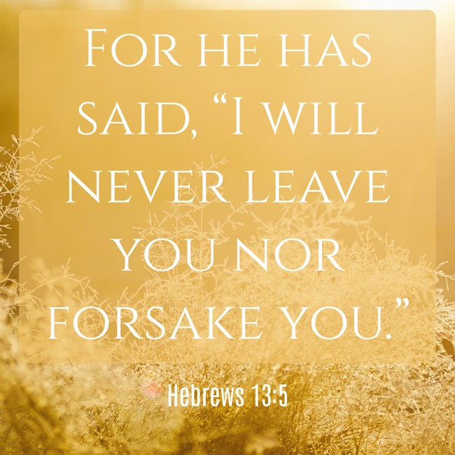 For he has said, “I will never leave you nor forsake you.” - Hebrews 13:5