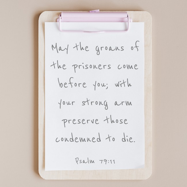 May the groans of the prisoners come before you; with your strong arm preserve those condemned to die. - Psalm 79:11