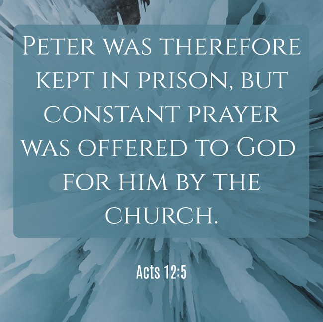 Peter was therefore kept in prison, but constant prayer was offered to God for him by the church. - Acts 12:5