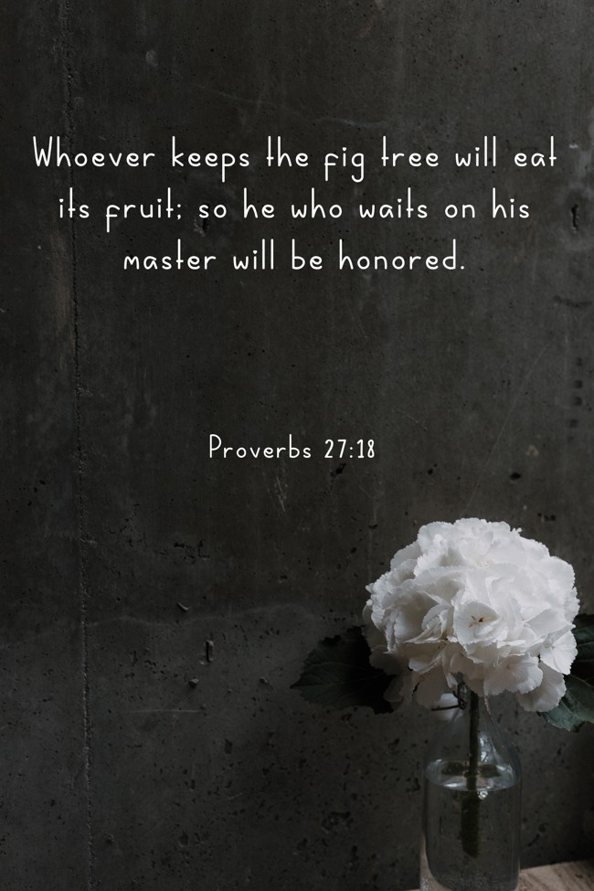 Whoever keeps the fig tree will eat its fruit; so he who waits on his master will be honored. - Proverbs 27:18