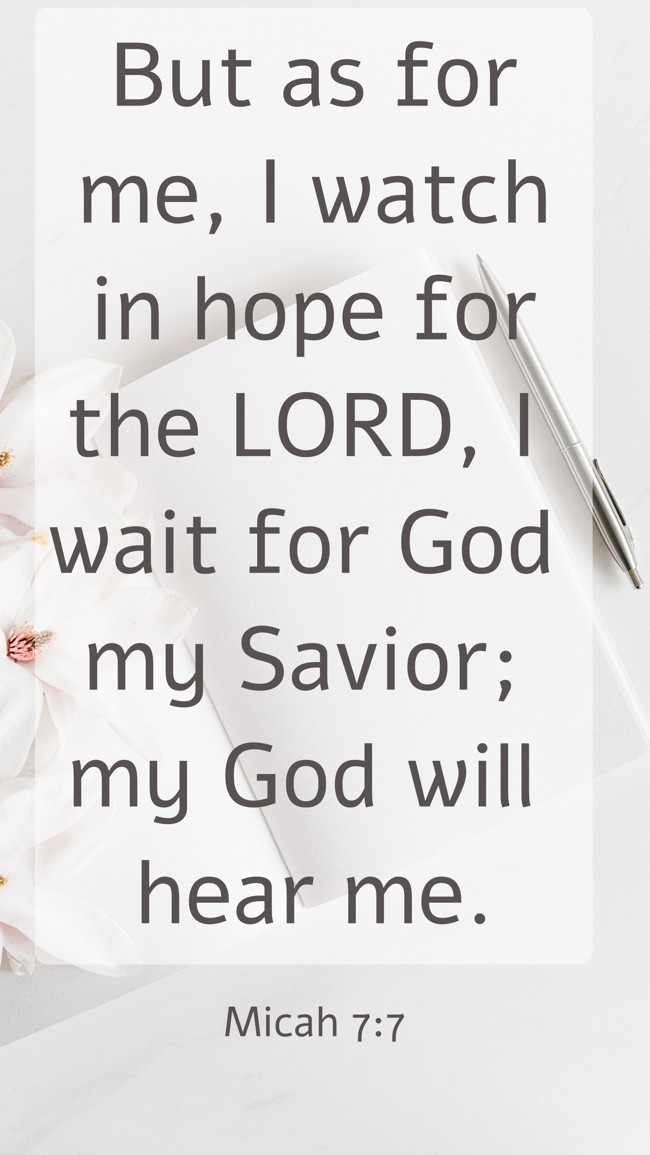 But as for me, I watch in hope for the LORD, I wait for God my Savior; my God will hear me. - Micah 7:7