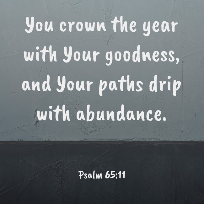 You crown the year with Your goodness, and Your paths drip with abundance. - Psalm 65:11