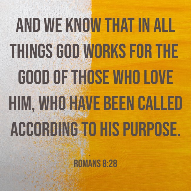 And we know that in all things God works for the good of those who love him, who have been called according to his purpose. - Romans 8:28
